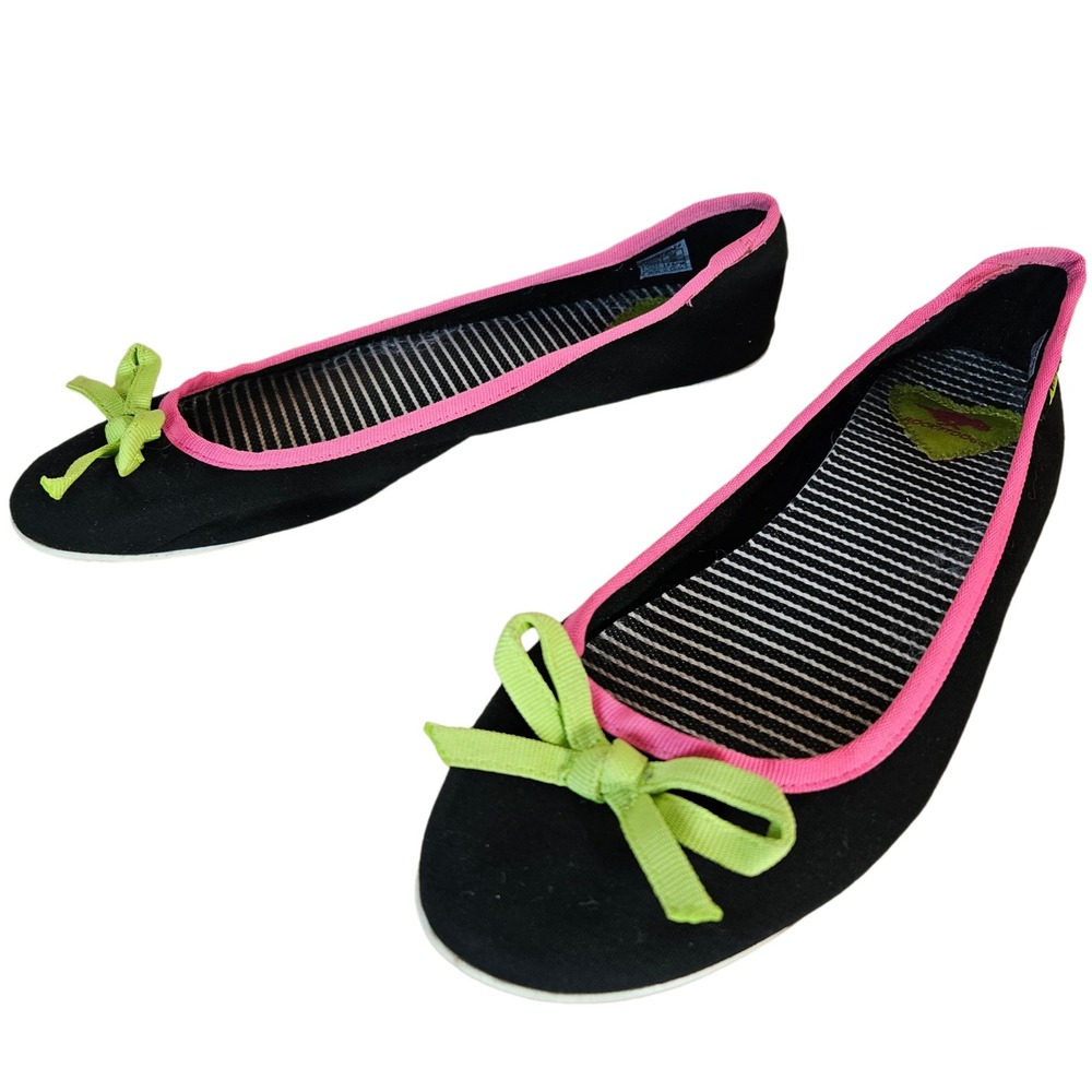 Rocket Dog Ballet Sneaker Flats Women's 8.5 Black Neon Bow Y2K Alt Emo Scene
